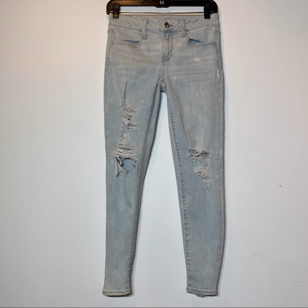 EUC American Eagle‎ Super Stretch X Light Wash Denim Jeans SZ 4 Short Jeggings